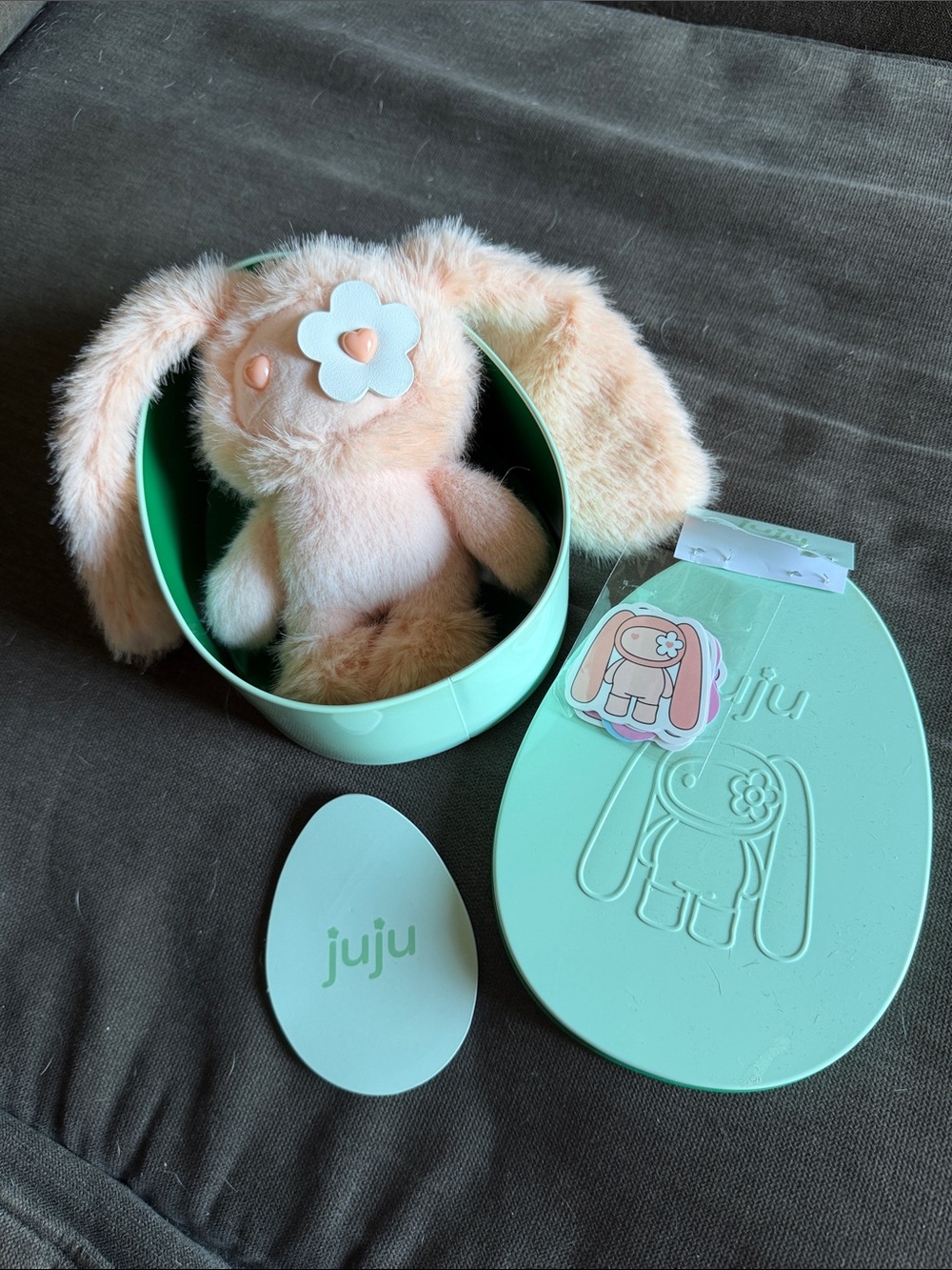 Cleo JuJu Peach Plush Bunny with Mint Green Gift Tin